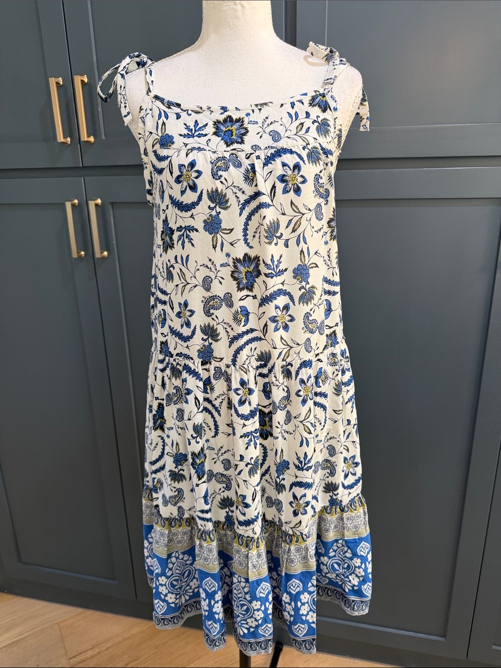 NWT Floral Tie-Shoulder Sundress — Blue White XS Flowy